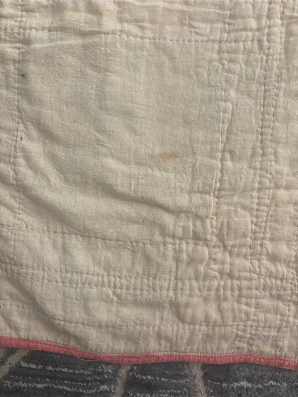 Vintage Pink and Yellow Patchwork Baby Quilt with Embroidered Design